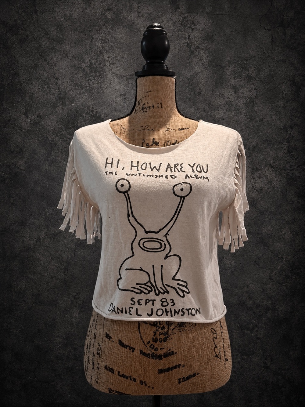 Hi, How Are You Daniel Johnston Graphic Fringe Sleeve Tee - Cream